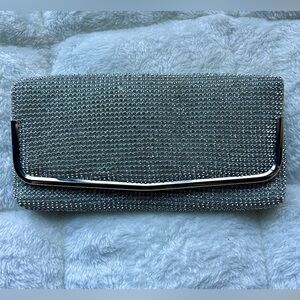 Silver Rhinestone Clutch | Evening Bag with Removable Chain Strap